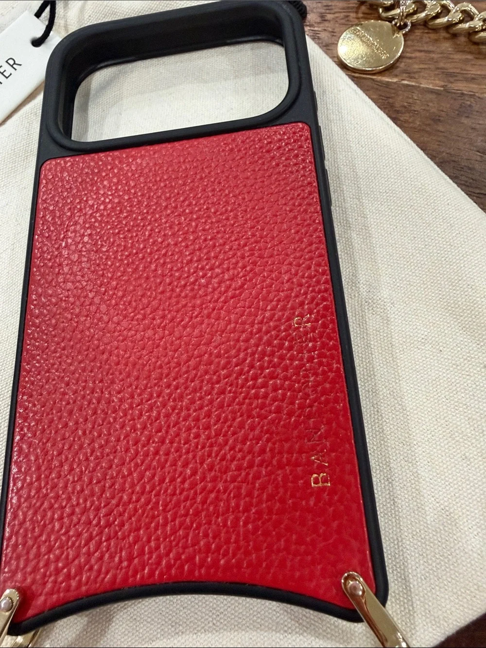 Bandolier iPhone 17 Pro Red Leather Crossbody Phone Case & Wallet Set used
